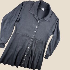Vintage Varsity Sport Button Front Tunic Women M Black Long Sleeve Jersey Knit